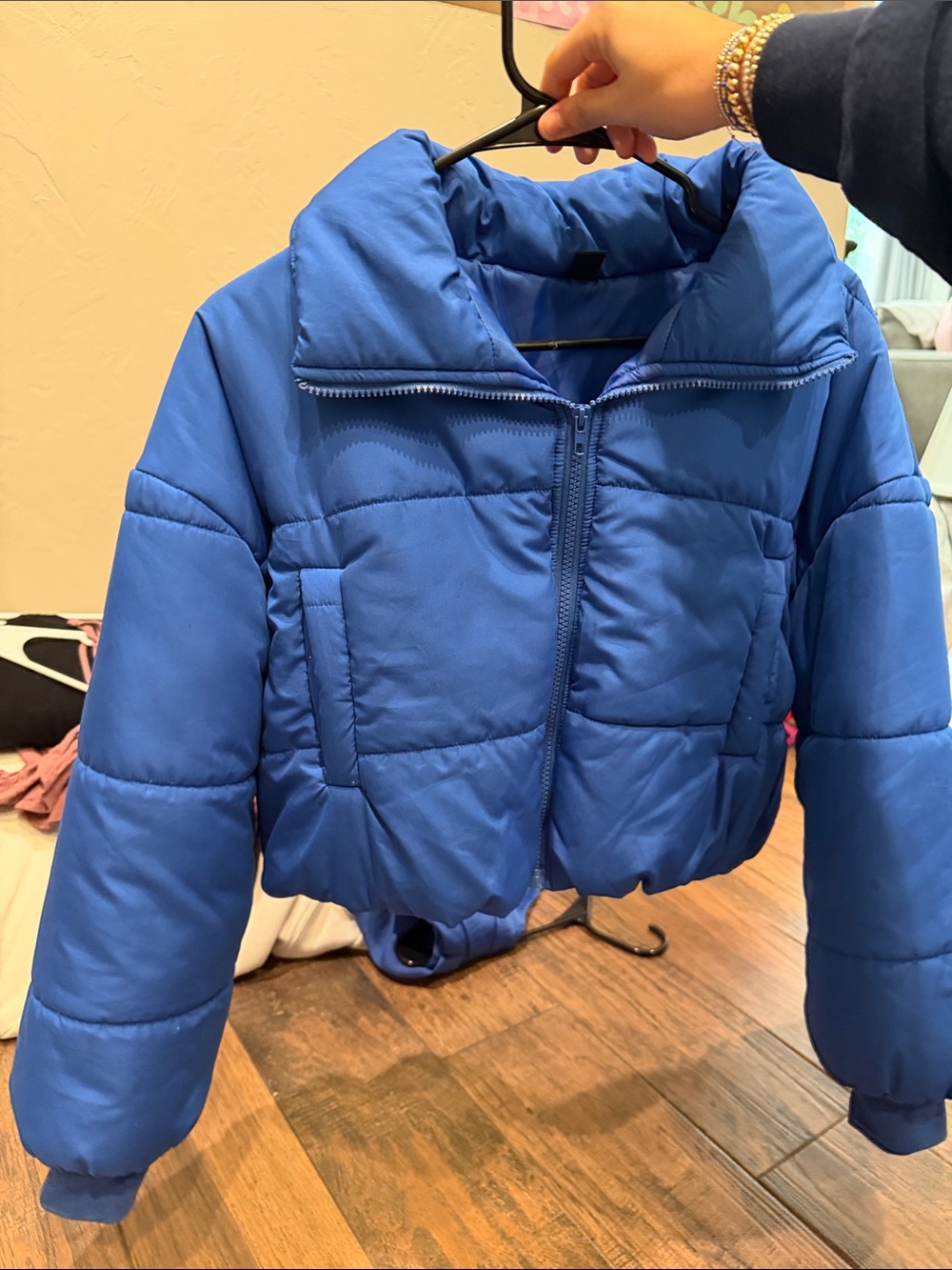 Blue Cropped Puffer Jacket